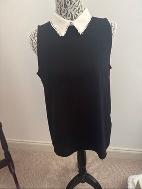 CeCe Black Sleeveless Top with White Peter Pan Collar